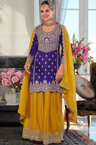 Women Ethnic Motifs Embroidered Thread Work Kurta with Sharara & With Dupatta