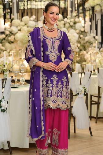 Women Ethnic Motifs Embroidered Thread Work Kurta with Patiala & With Dupatta