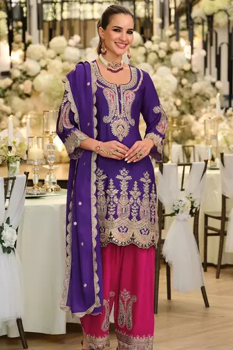 Women Ethnic Motifs Embroidered Thread Work Kurta with Patiala & With Dupatta