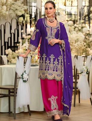 Women Ethnic Motifs Embroidered Thread Work Kurta with Patiala & With Dupatta 2