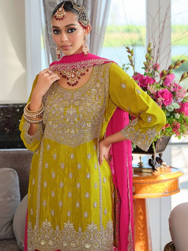 Women Ethnic Motifs Embroidered Thread Work Kurta with Sharara & With Dupatta