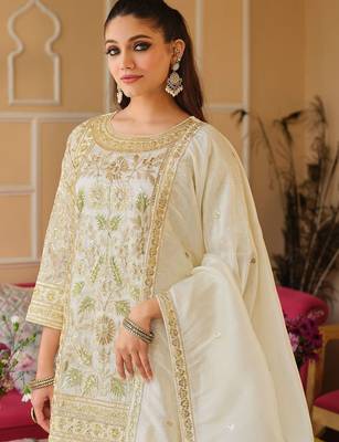 Women Floral Embroidered Panelled Sequinned Kurta with Trousers & With Dupatta 2