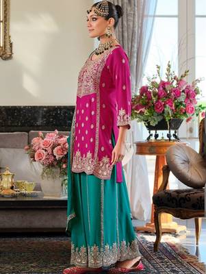 Women Ethnic Motifs Embroidered Kurta with Sharara & With Dupatta 3