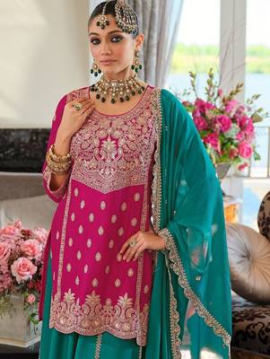 Women Ethnic Motifs Embroidered Kurta with Sharara & With Dupatta 4