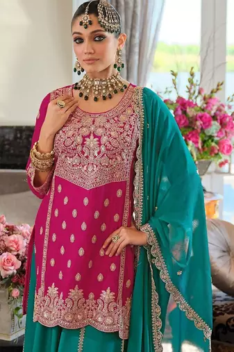 Women Ethnic Motifs Embroidered Kurta with Sharara & With Dupatta