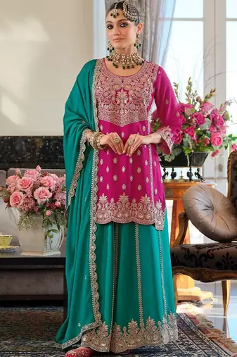 Women Ethnic Motifs Embroidered Kurta with Sharara & With Dupatta