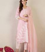 Floral Printed V Neck Straight Kurta With Trouser & Dupatta