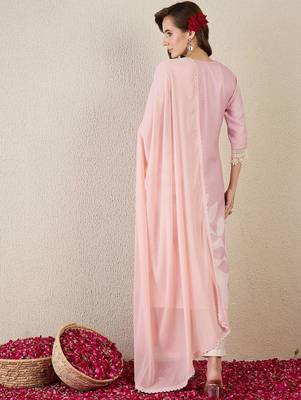 Floral Printed V Neck Straight Kurta With Trouser & Dupatta 4