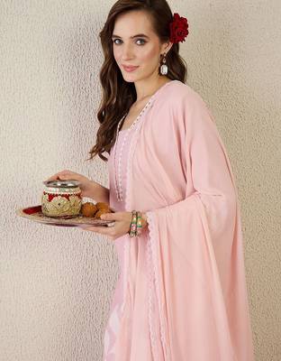 Floral Printed V Neck Straight Kurta With Trouser & Dupatta 7