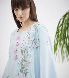 Floral Embroidered Straight Thread Work Cotton Kurta With Trousers & Dupatta