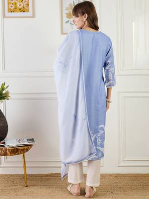Women Floral Printed Linen Kurta with Trousers & Dupatta 5