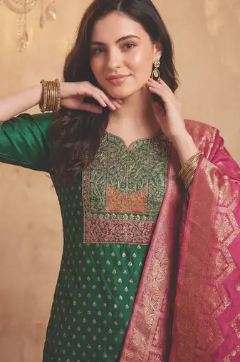 Women Ethnic Motifs Embroidered Sequinned Kurta with Trousers & With Dupatta