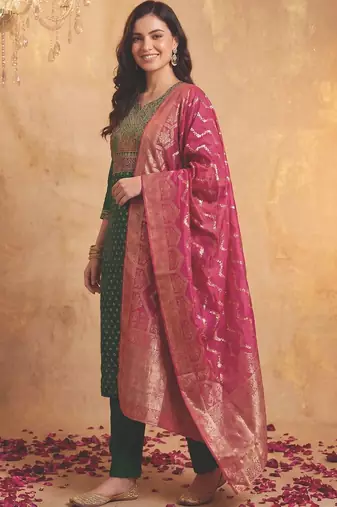Women Ethnic Motifs Embroidered Sequinned Kurta with Trousers & With Dupatta