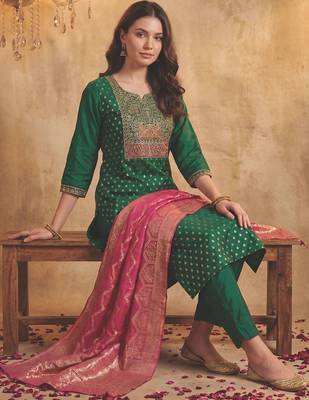 Women Ethnic Motifs Embroidered Sequinned Kurta with Trousers & With Dupatta 5