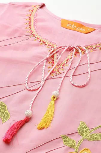 Floral Embroidered Sequinned Kurta with Trousers & Dupatta