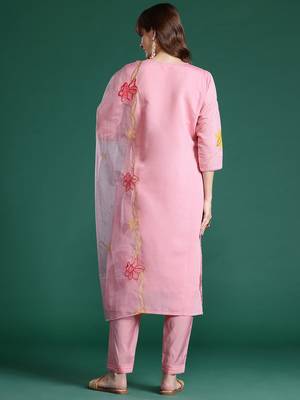 Floral Embroidered Sequinned Kurta with Trousers & Dupatta 7