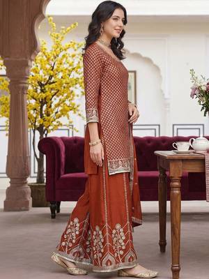Women Ethnic Motifs Embroidered Sequinned Kurta with Palazzos & With Dupatta 4