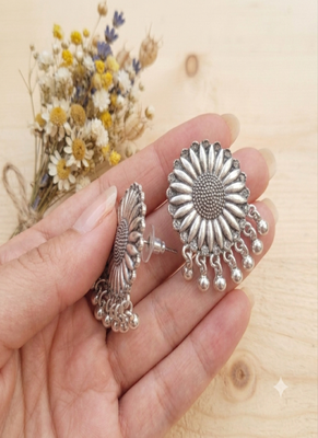 Oxidised silver dangling beads studs 3