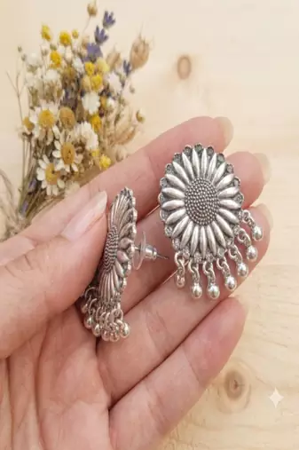 Oxidised silver dangling beads studs