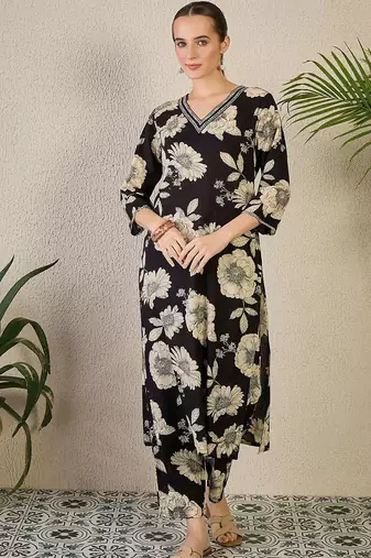 Floral Printed Cotton Kurta with Trousers