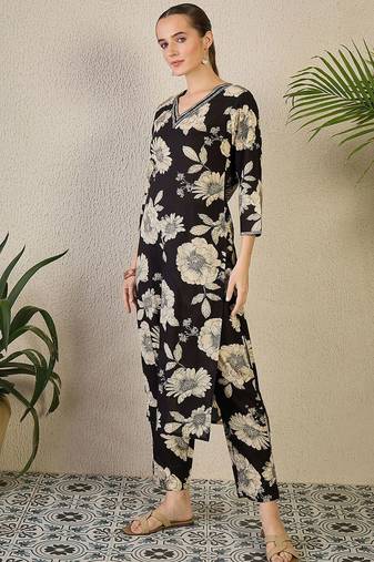 Floral Printed Cotton Kurta with Trousers
