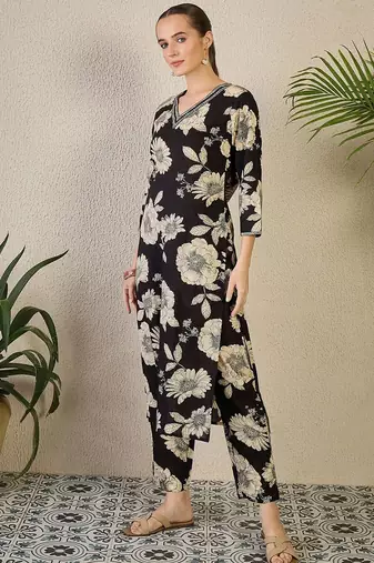 Floral Printed Cotton Kurta with Trousers