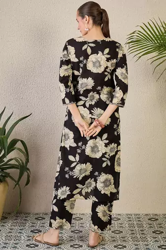 Floral Printed Cotton Kurta with Trousers