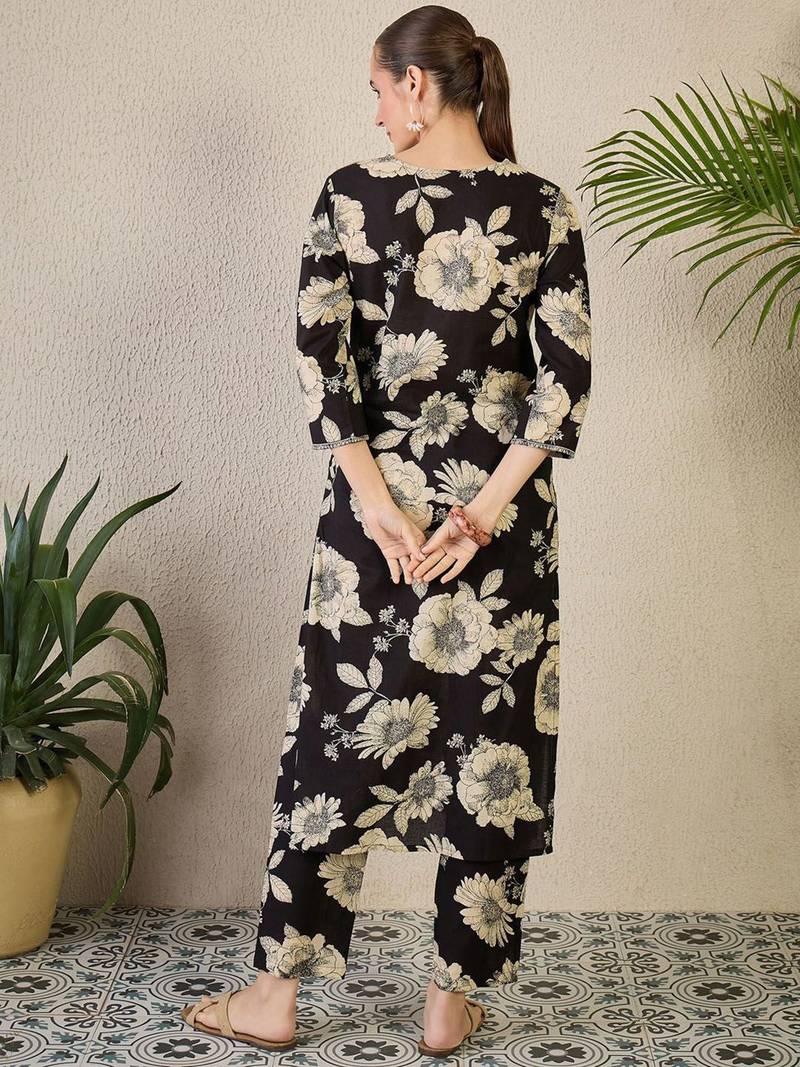 Floral Printed Cotton Kurta with Trousers