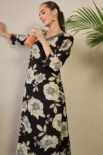 Floral Printed Cotton Kurta with Trousers