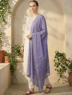 Women Ethnic Motifs Embroidered Thread Work Cotton Kurta with Trousers & With Dupatta 1
