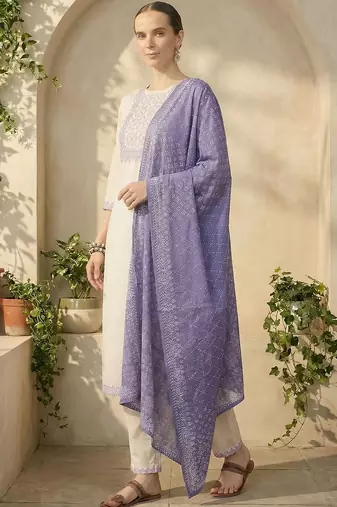 Women Ethnic Motifs Embroidered Thread Work Cotton Kurta with Trousers & With Dupatta