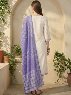 Women Ethnic Motifs Embroidered Thread Work Cotton Kurta with Trousers & With Dupatta 3