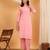 Women peach ethnic motifs embroidered chikankari mukaish work cotton ethnic kurta palazzo set