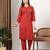Women red ethnic motifs embroidered chikankari mukaish work cotton ethnic kurta palazzo set
