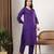 Women purple floral motifs embroidered chikankari cotton ethnic kurta palazzo set
