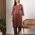 Women brown ethnic motifs embroidered chikankari ombre front slit kurta palazzo set