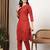 Women red ethnic motifs embroidered chikankari mukaish work cotton ethnic kurta palazzo set
