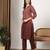 Women brown ethnic motifs embroidered chikankari ombre front slit kurta palazzo set