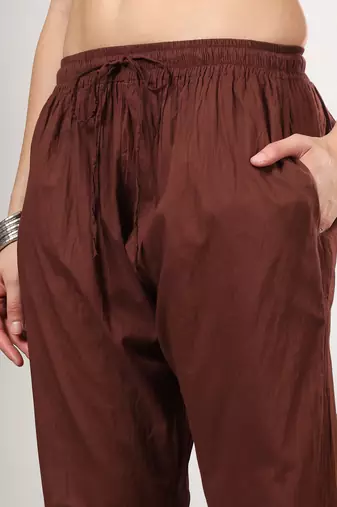 Women brown ethnic motifs embroidered chikankari ombre front slit kurta palazzo set