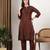 Women brown ethnic motifs embroidered chikankari cotton tie up neck kurta palazzo set