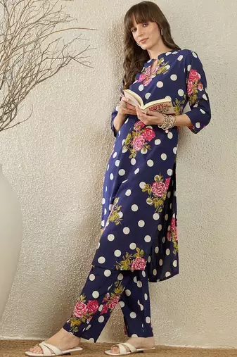 Floral Printed Cotton Kurta With Trouser
