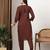 Women brown ethnic motifs embroidered chikankari cotton tie up neck kurta palazzo set