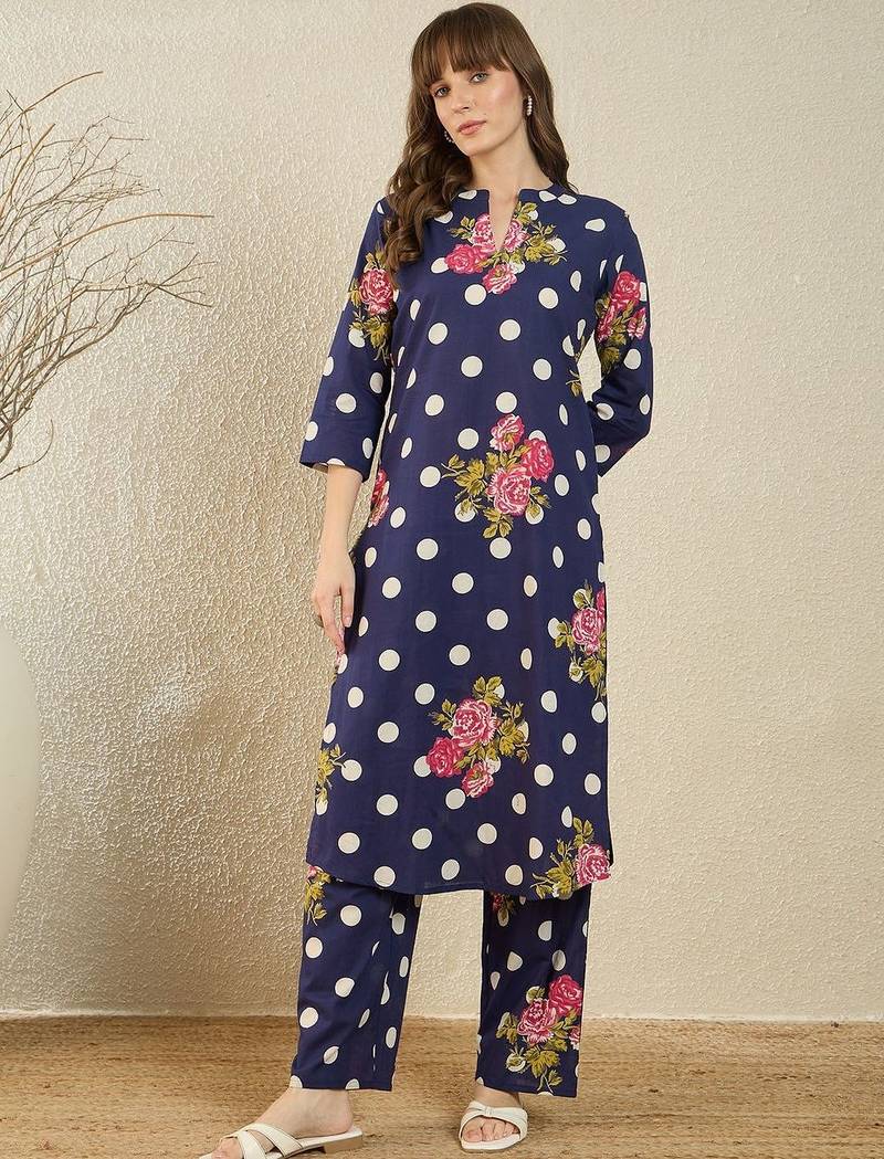 Floral Printed Cotton Kurta With Trouser