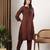 Women brown ethnic motifs embroidered chikankari cotton tie up neck kurta palazzo set