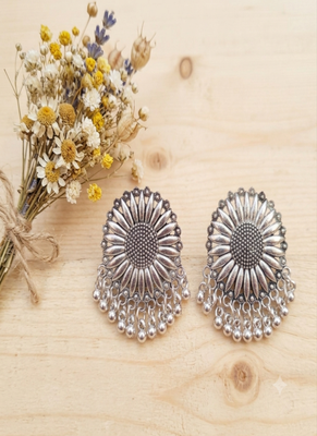 Oxidised silver dangling beads studs 4