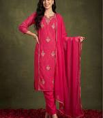 Women Ethnic Motifs Printed Thread Work Kurta with Trousers & With Dupatta