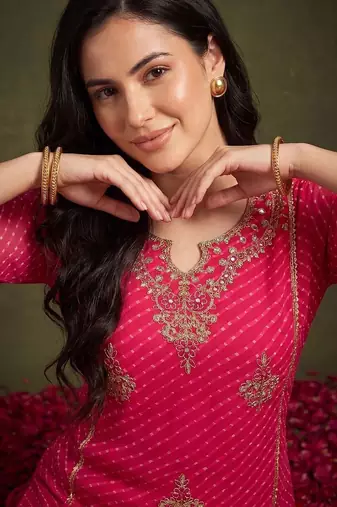 Women Ethnic Motifs Printed Thread Work Kurta with Trousers & With Dupatta