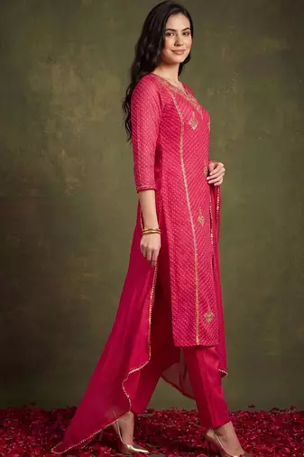 Women Ethnic Motifs Printed Thread Work Kurta with Trousers & With Dupatta