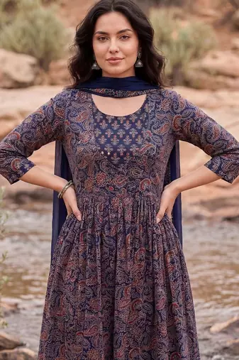 Women Ethnic Motifs Printed Empire Cotton Kurta with Trousers & With Dupatta