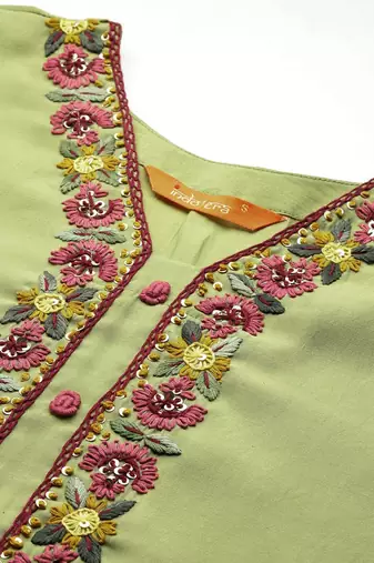 Floral Embroidered Thread Work Kurta with Trousers & With Dupatta